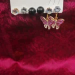 3 Pair Earring Set Purple Enamel Butterfly Drops Crystal Studs