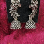 Antique Silver Flower Leaf Design Jhumkas scaled