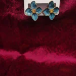 Four Petal Flower Gold Plated Enamel Earrings