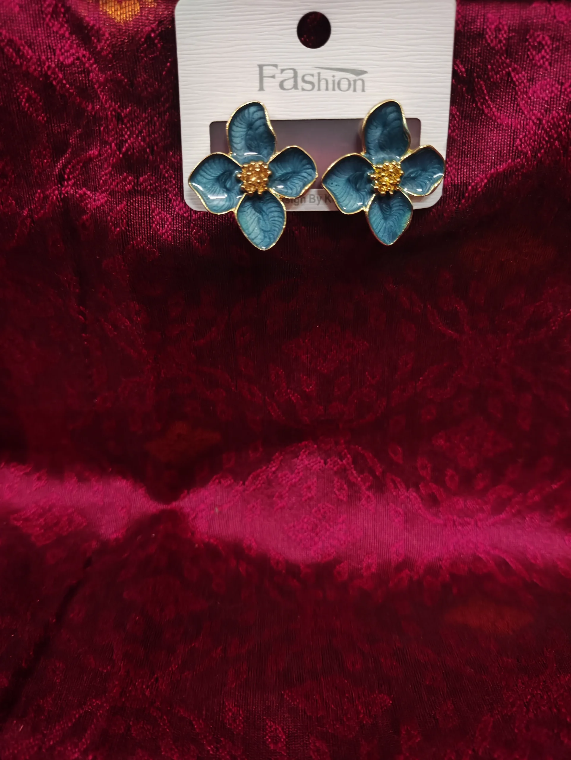 Blue Four-Petal Flower Studs - Gold Plated Enamel Floral Earrings for Women Four Petal Flower Gold Plated Enamel Earrings - Image 1