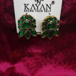 Antique Matte Gold Kemp Jhumka Earrings with Square Ruby