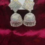 Tone Iridescent Crystal Jhumka Earrings with Diamond Stud