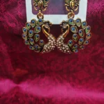 Traditional Indian Peacock Earrings Hand Painted Enamel Crystal Dangles