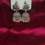 Gold Traditional Gold Plated Jhumka Earrings with Ruby Emerald Beads for Women