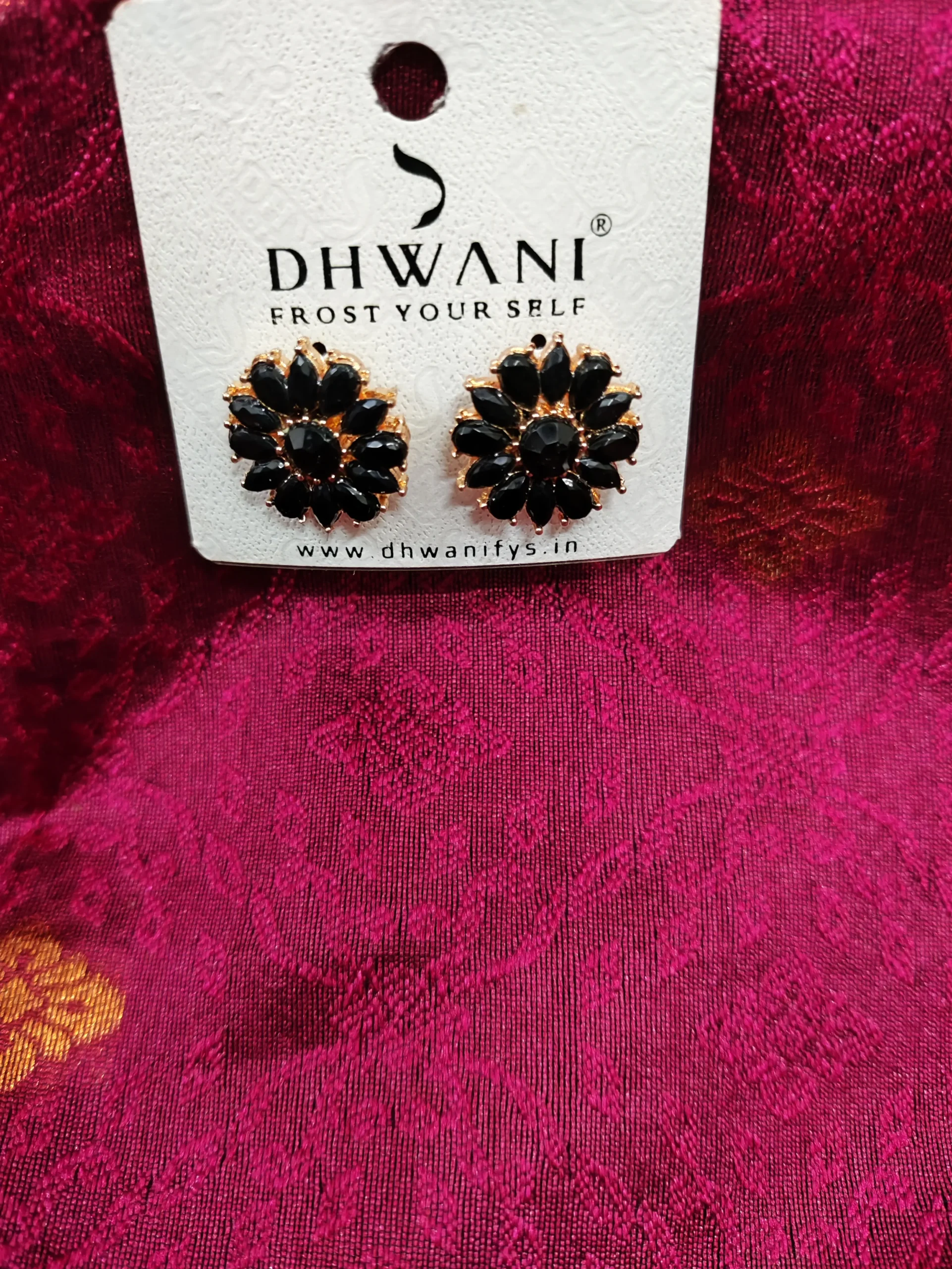 Dhwani Gold-Toned Floral Stone Stud Earrings – Crystal Flower Black Ear Studs for Women & Girls Fashion Jewelry for Party & Ethnic Wear Dhwani Gold Toned Floral Stone Stud Earrings - Image 1