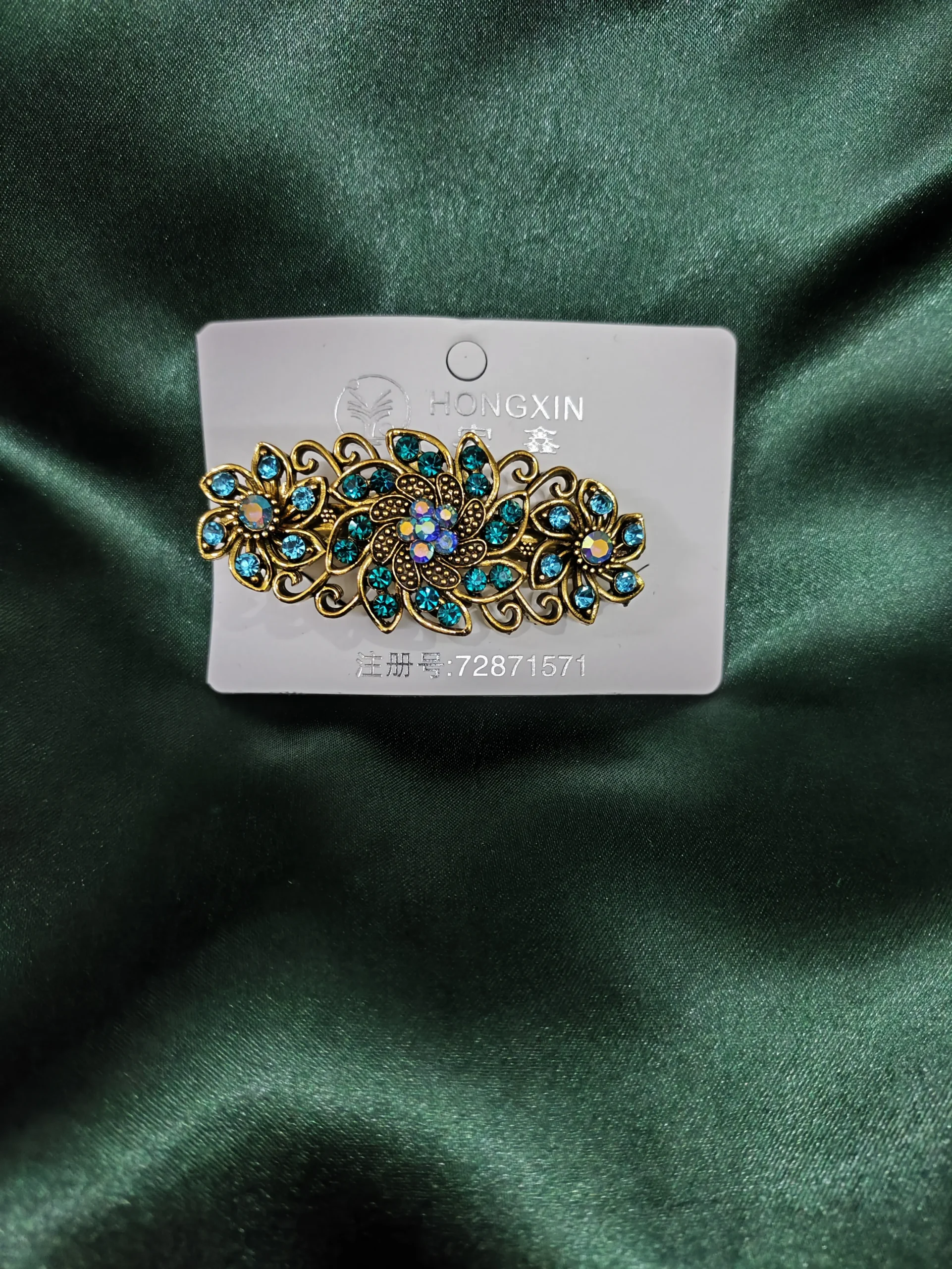 Hongxin Vintage Floral Hair Barrette – Antique Gold Metal Hair Clip with Multicolored Crystals and Rhinestones for Women and Girls – Elegant Bohemian Hair Accessory (5) Hongxin Vintage Floral Hair Barrette Antique Gold - Image 1