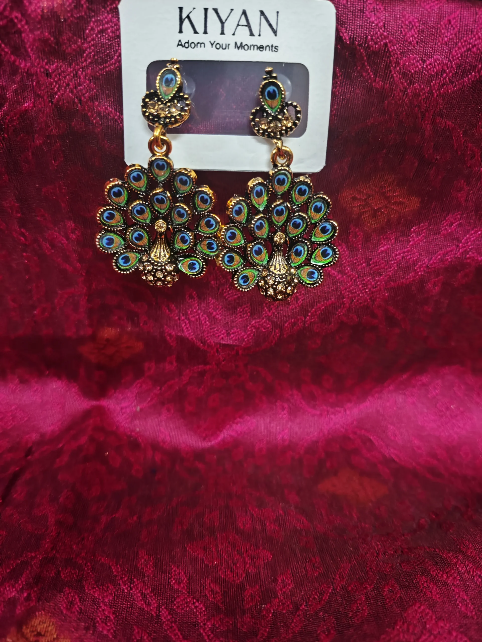 KIYAN Gold-Plated Peacock Jhumka Earrings – Traditional Indian Enamel Meenakari Drop Earrings for Women & Girls Gold Plated Peacock Jhumka Earrings Traditional Indian Enamel Drop Earrings - Image 1