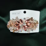 Gold Sparkling Floral Hair Barrette Rhinestone Crystal Spring Clip